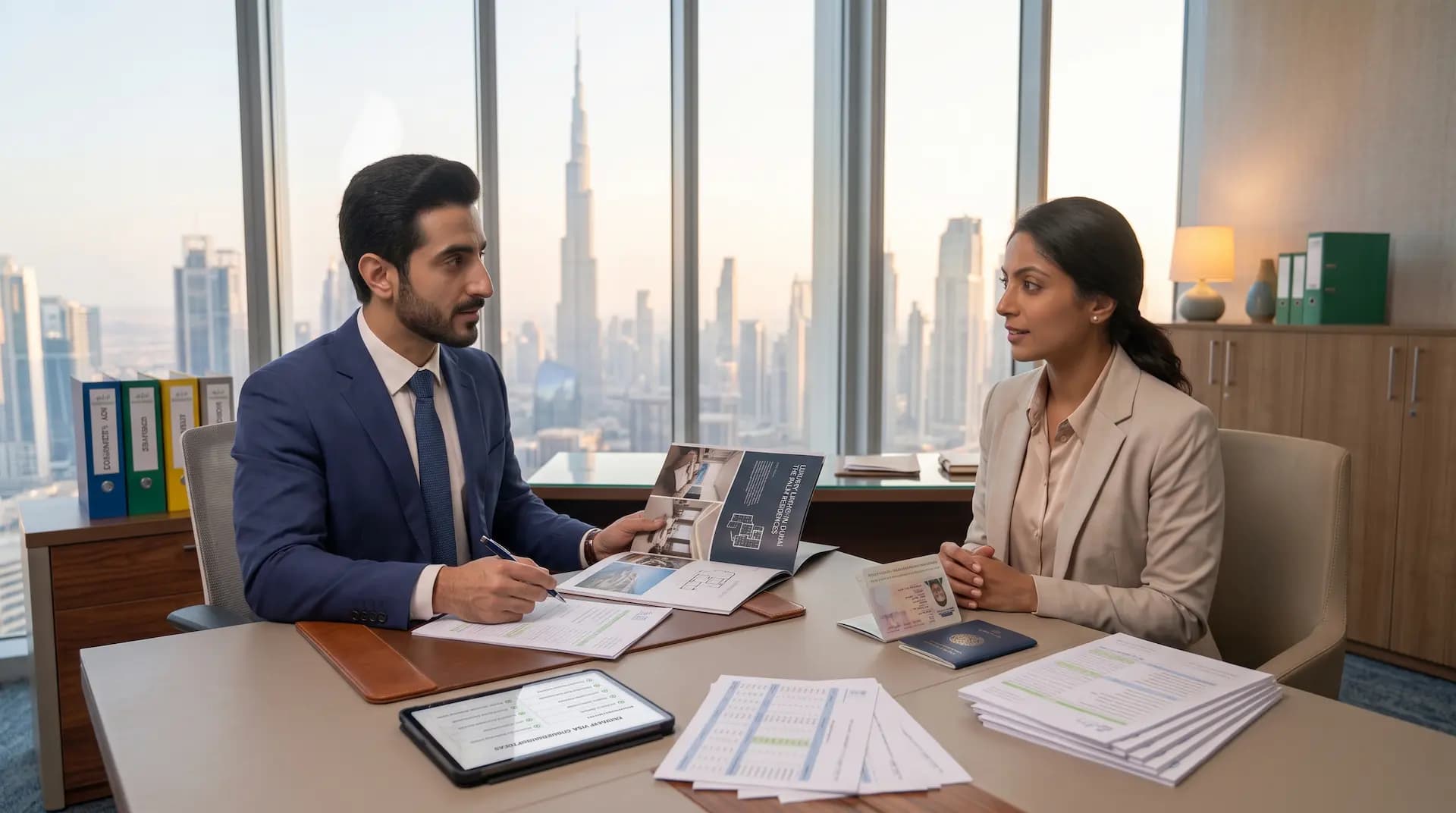Consultant discussing the property investment route to a UAE Golden Visa