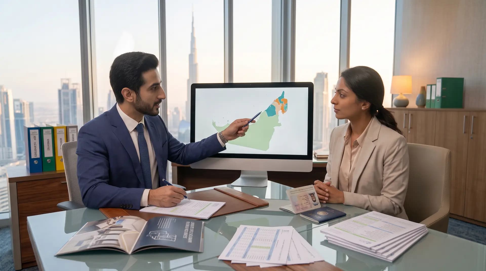 Golden Visa advisor explaining UAE residency options to a client in Dubai
