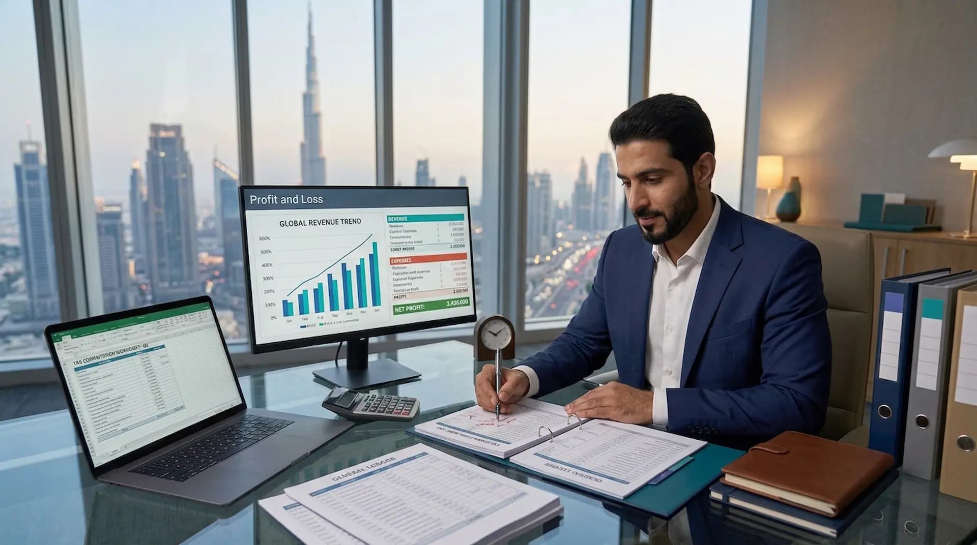 Accountant reviewing profit and loss for Corporate Tax filing in Dubai